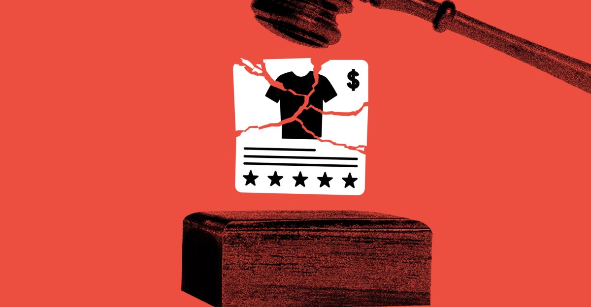Illustration of ad broken by a gavel