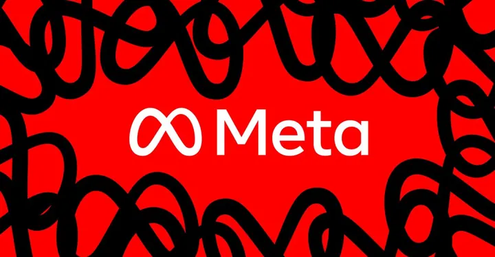 An image of the Meta logo on a red background