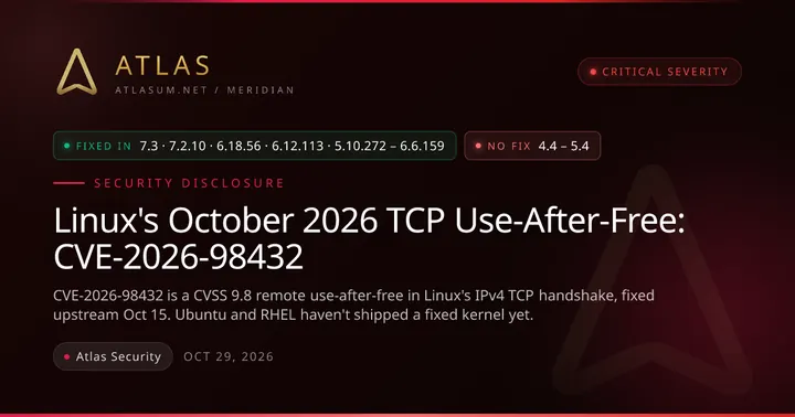 Linux's October 2026 TCP Use-After-Free: CVE-2026-98432 — Atlas