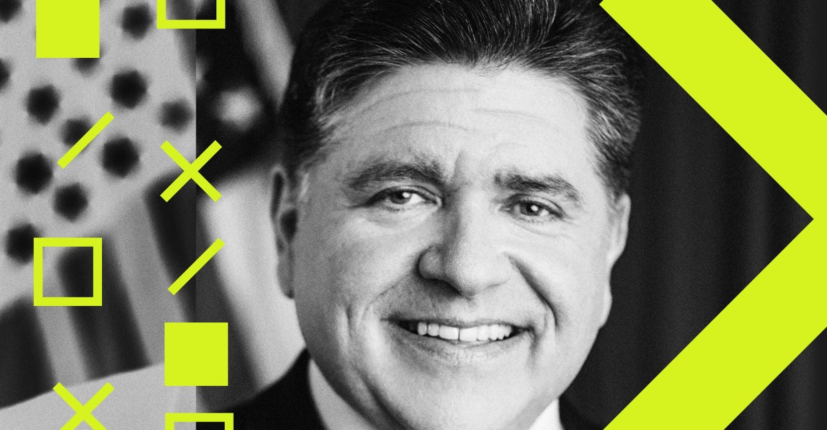 A stylized portrait of IL Gov. JB Pritzker