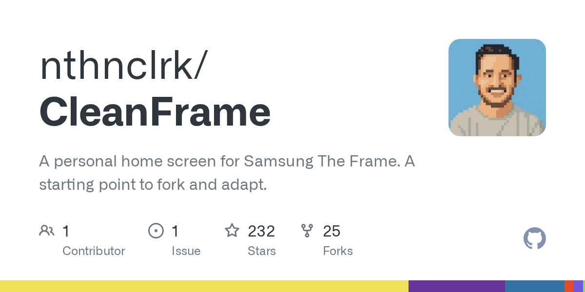 A personal home screen for Samsung The Frame. A starting point to fork and adapt. - nthnclrk/CleanFrame