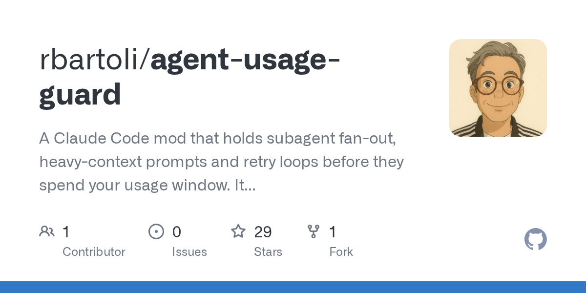 A Claude Code mod that holds subagent fan-out, heavy-context prompts and retry loops before they spend your usage window. It reads your plan's usage, counts agents across every session, and ask...